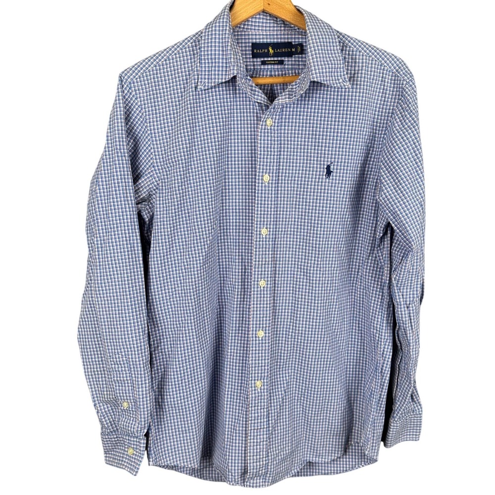 Polo Ralph Lauren Mens Custom Fit Gingham Check Button Down Shirt Blue White M